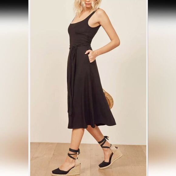 REFORMATION Black Noir Chestnut Kaila Wrap Skirt Tank Knit Bodycon Dress Smal - Picture 5 of 7